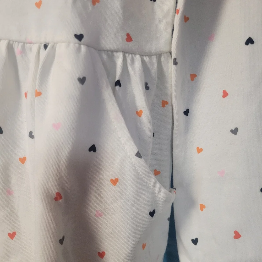 Cat & Jack Girls' White Long Sleeve Dress with‎ Heart Pattern Size S 6/7